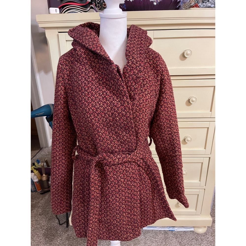 Mossimo Supply Co Womens Red Tweed Wrap Coat Jacket Belted Hooded S
